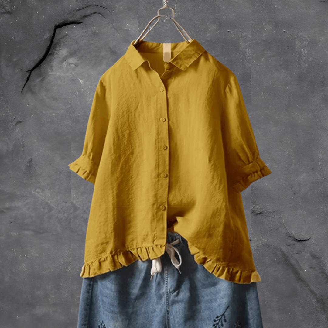 Ruffle Blouse in Mustard – Camille by Maravesse