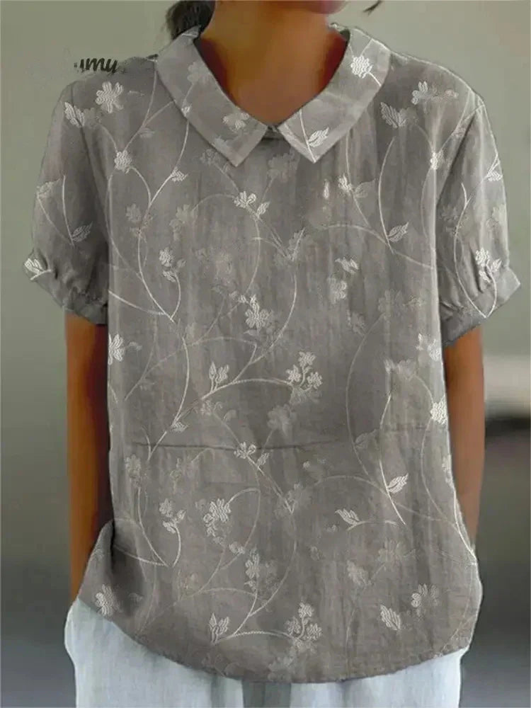Linen Blouse in Gray – Genevieve by Maravesse