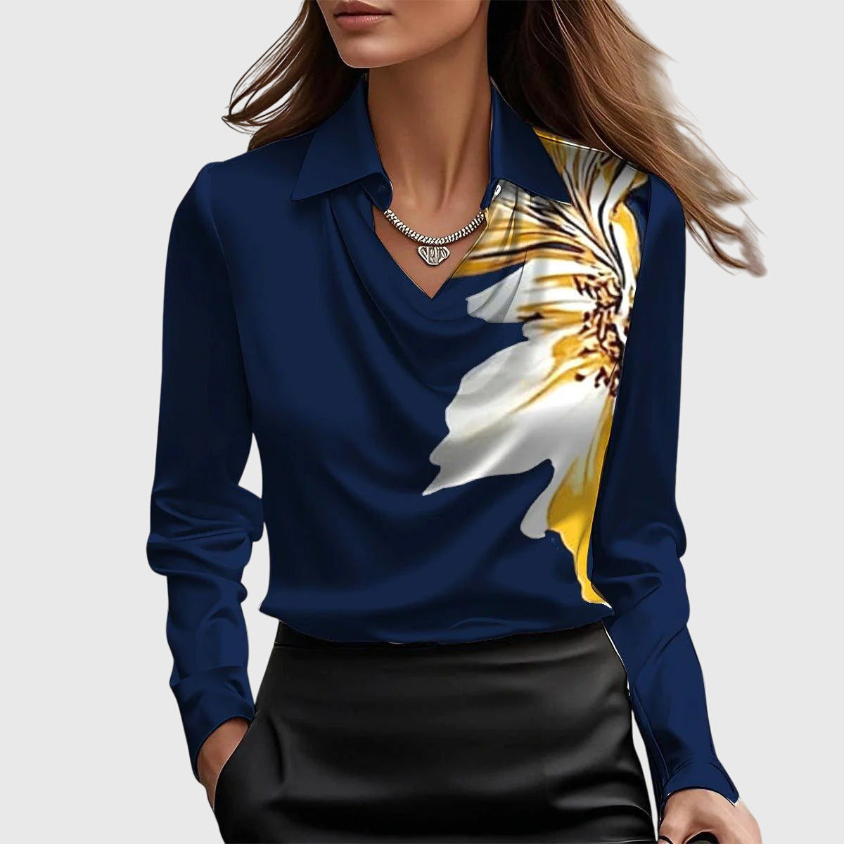 Pleated Pleated Blouse in Dark Blue – Theodora by Maravesse