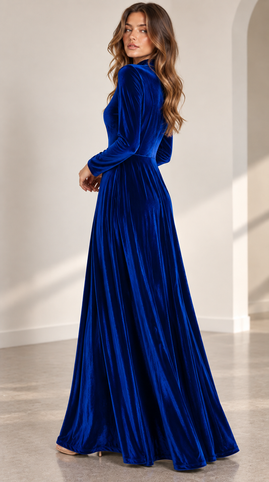 Velvet Midi Dress in Royal Blue – Olivia by Maravesse