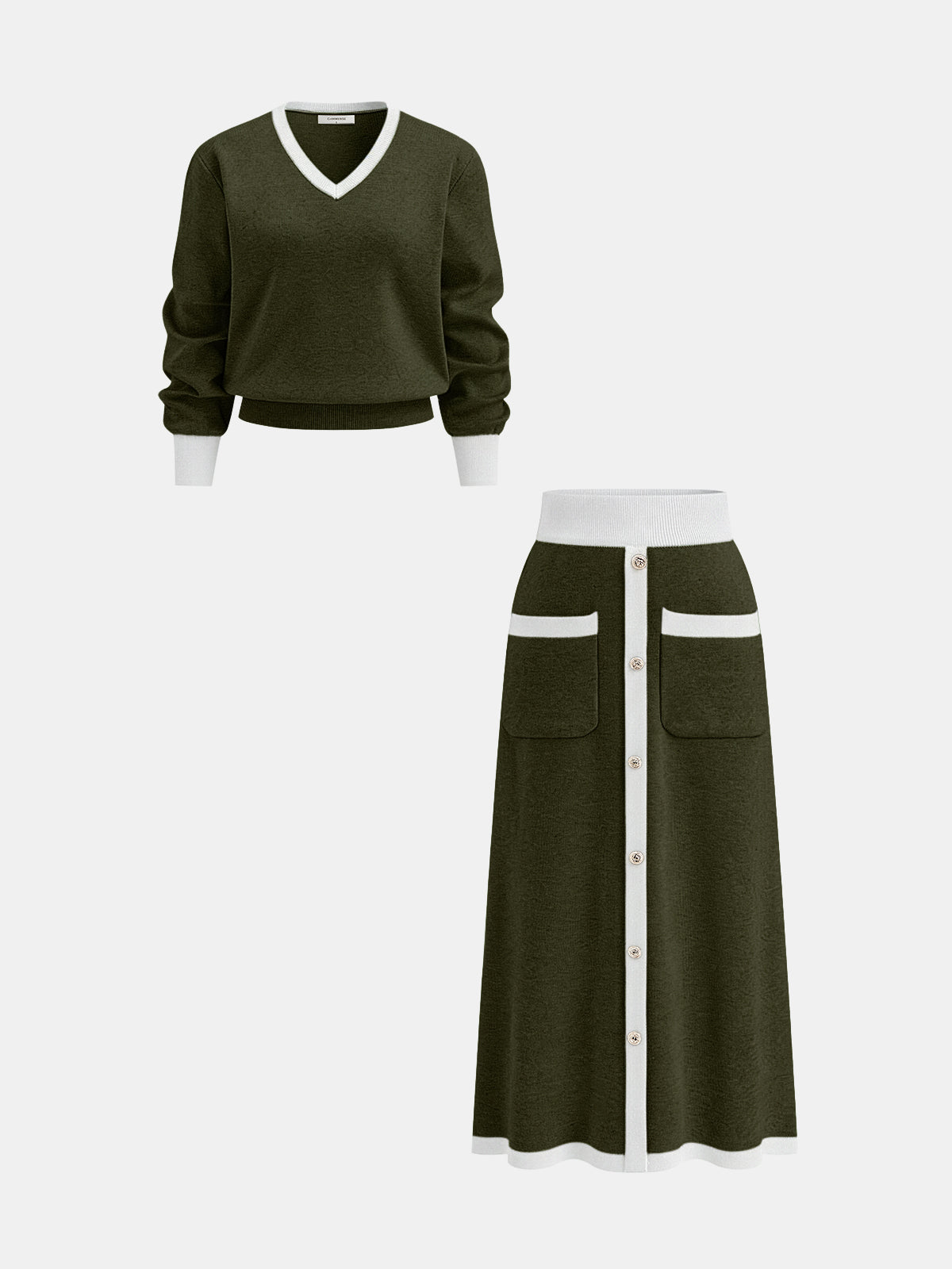 Camel Knit Set in ArmyGreen – Adeline by Maravesse