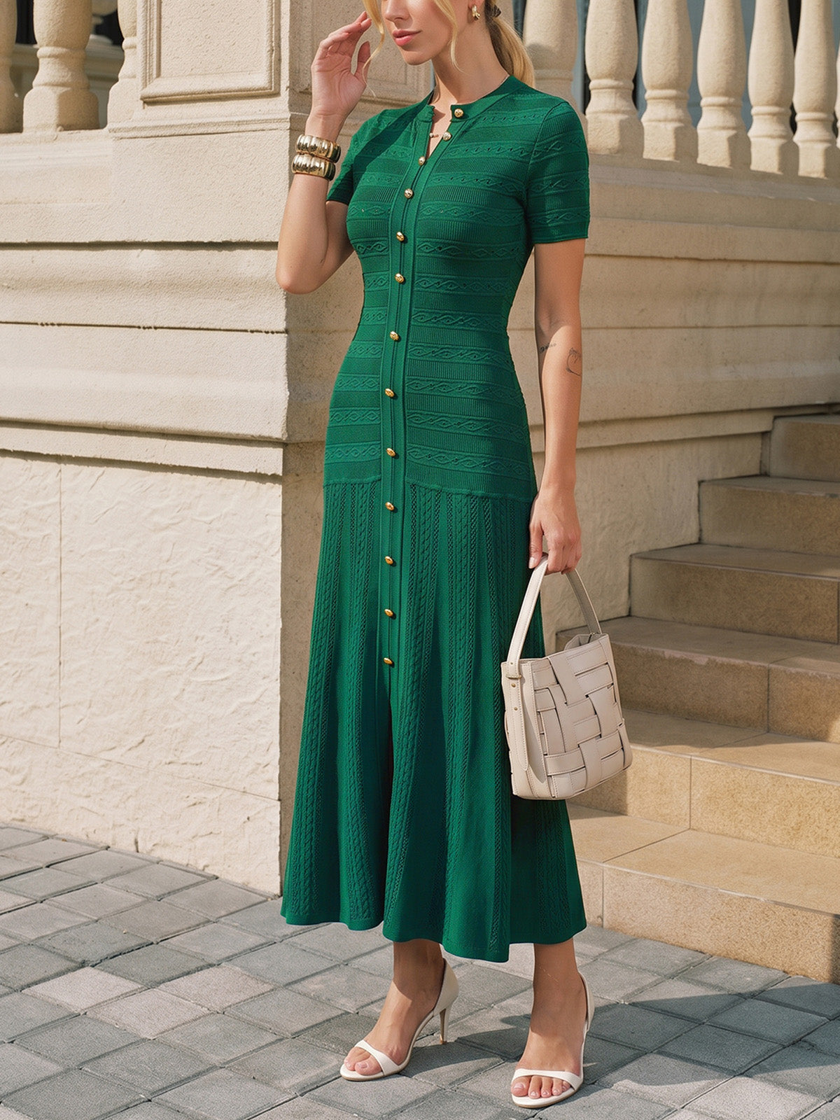 Knit Midi Dress in Green – Dalia by Maravesse