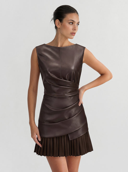 Pleated Leather Mini Dress – Xanthe by Maravesse (2)