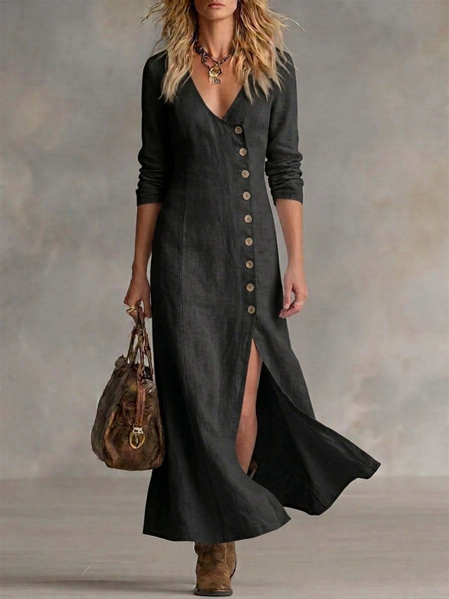 Linen Maxi Dress in Black – Eugenie by Maravesse
