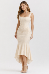 Zinnia | Satin Cowl Midi Dress for Wedding Guests