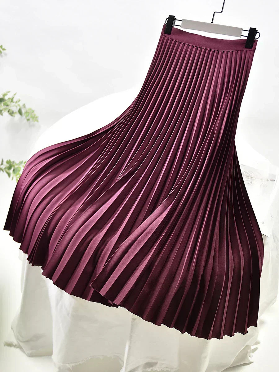 Pleated Pleated Skirt in Wine red – Margaux by Maravesse