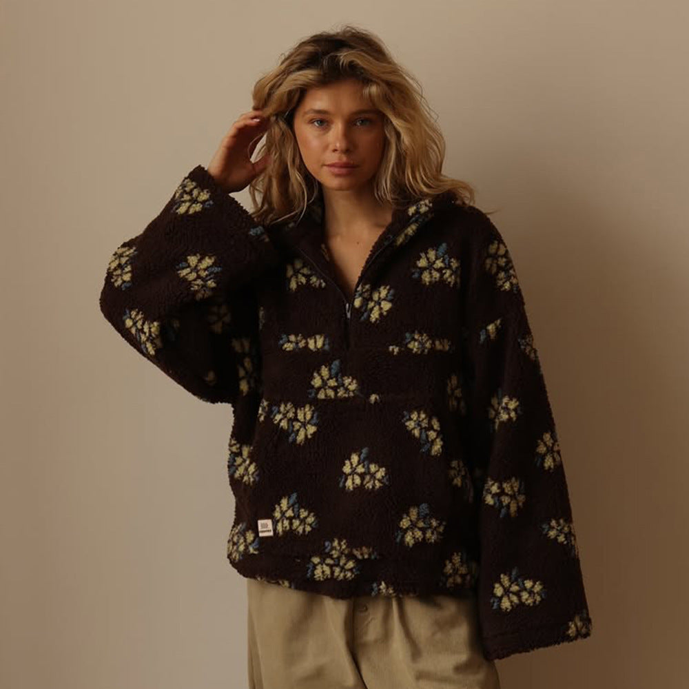 Floral Teddy Jacket in Brown – Vivienne by Maravesse