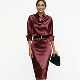 Karin | Satin Midi Dress for Wedding Guests