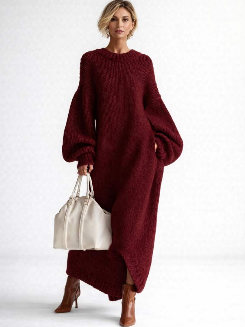 Knit Chunky Maxi Dress in Burgundy – Signe by Maravesse