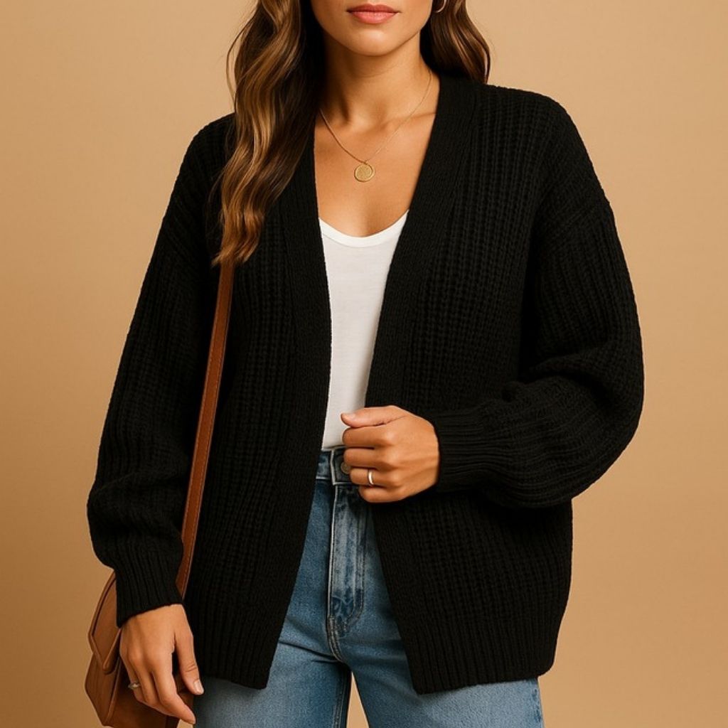 Lace Chunky Cardigan in Black – Celine by Maravesse