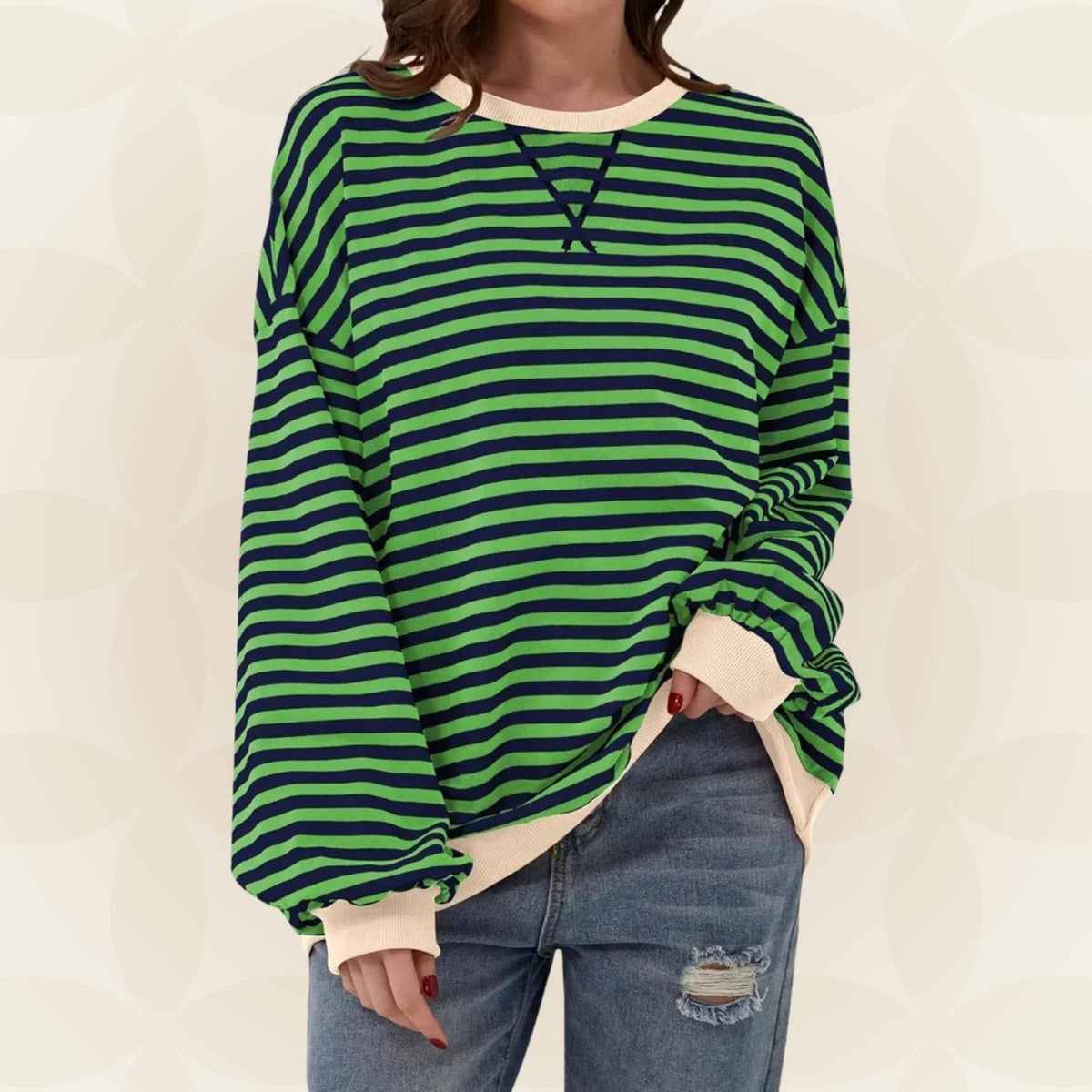 Striped Oversized Sweatshirt in Dark Green – Theodora by Maravesse
