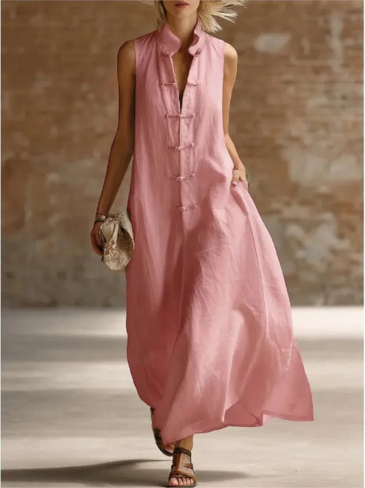 Linen Relaxed Maxi Dress in Pink – Valerie by Maravesse