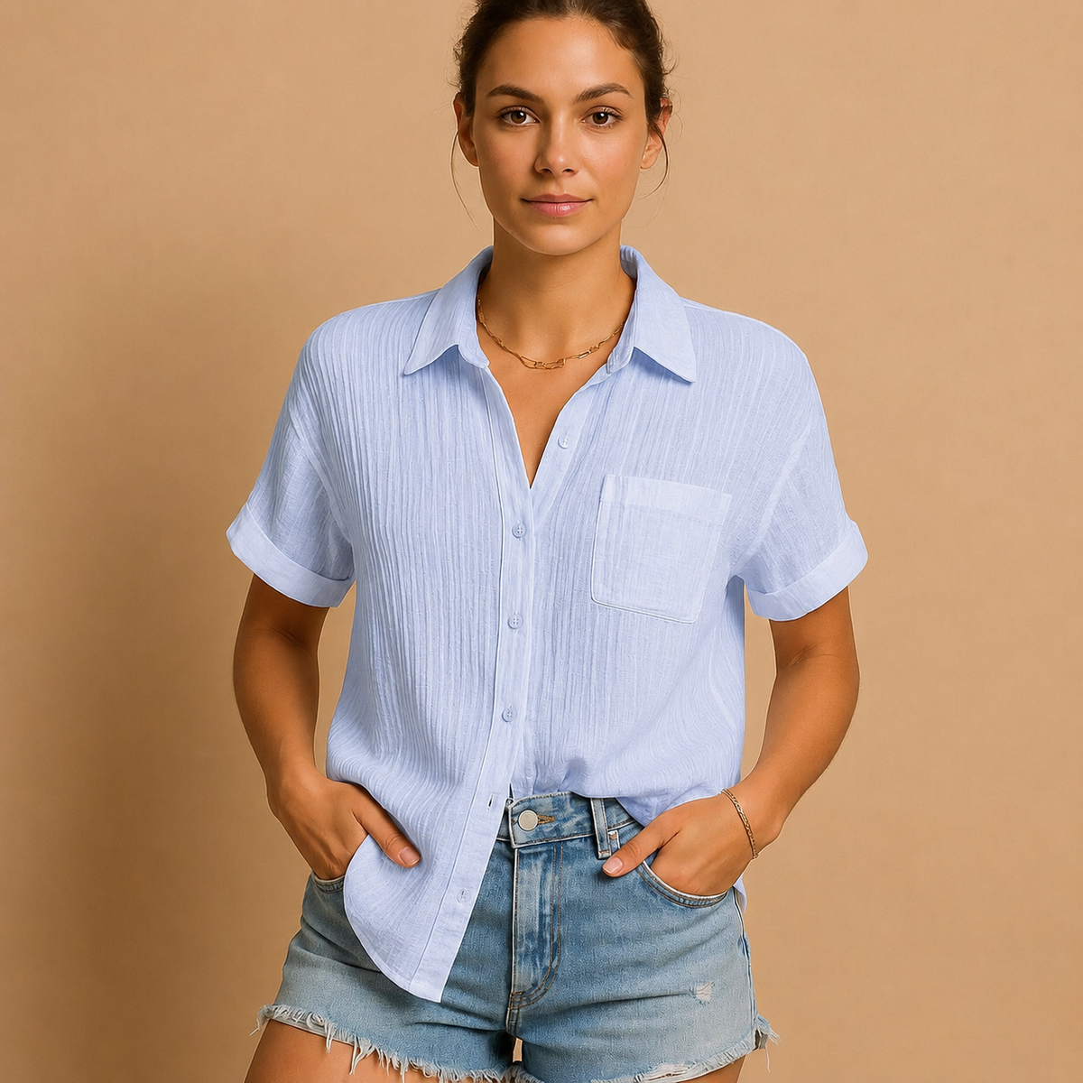 Linen Blouse in Light Blue – Antoinette by Maravesse