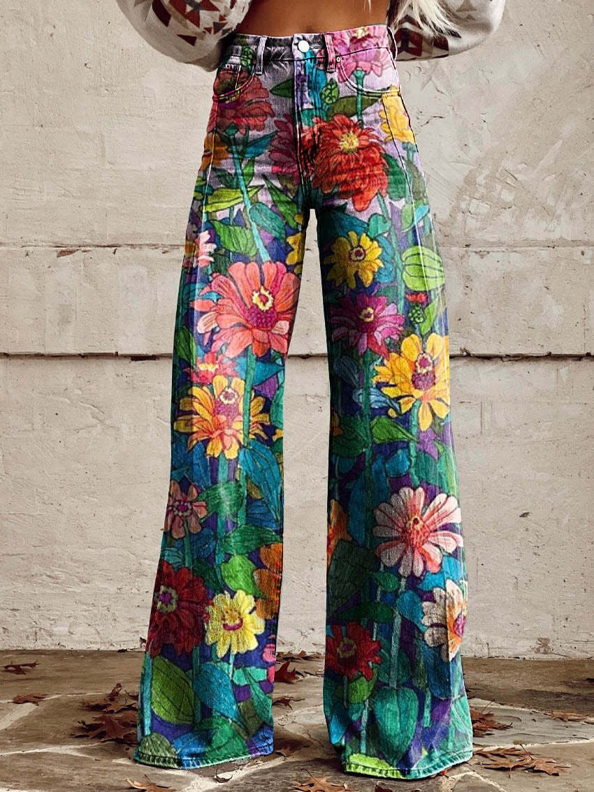 Retro Printed Trousers in Daisy – Estelle by Maravesse