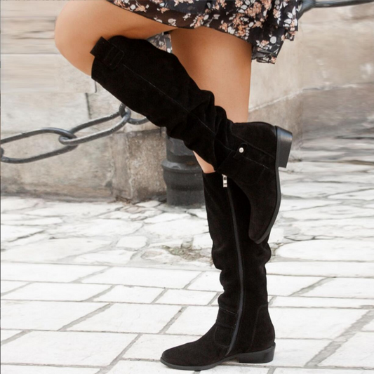 Suede Knee-High Boots in Black – Genevieve by Maravesse