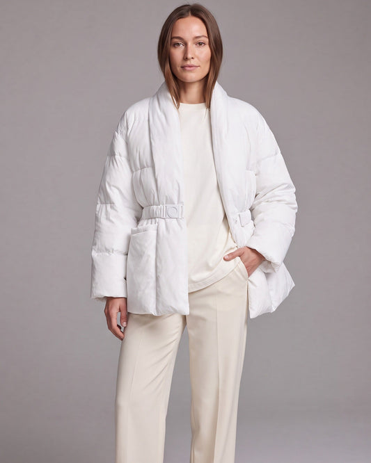 Belted Puffer Jacket in White – Florence by Maravesse
