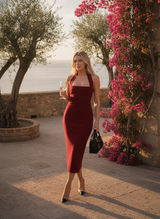 Lucie | Halter Fitted Midi Dress for Wedding Guests