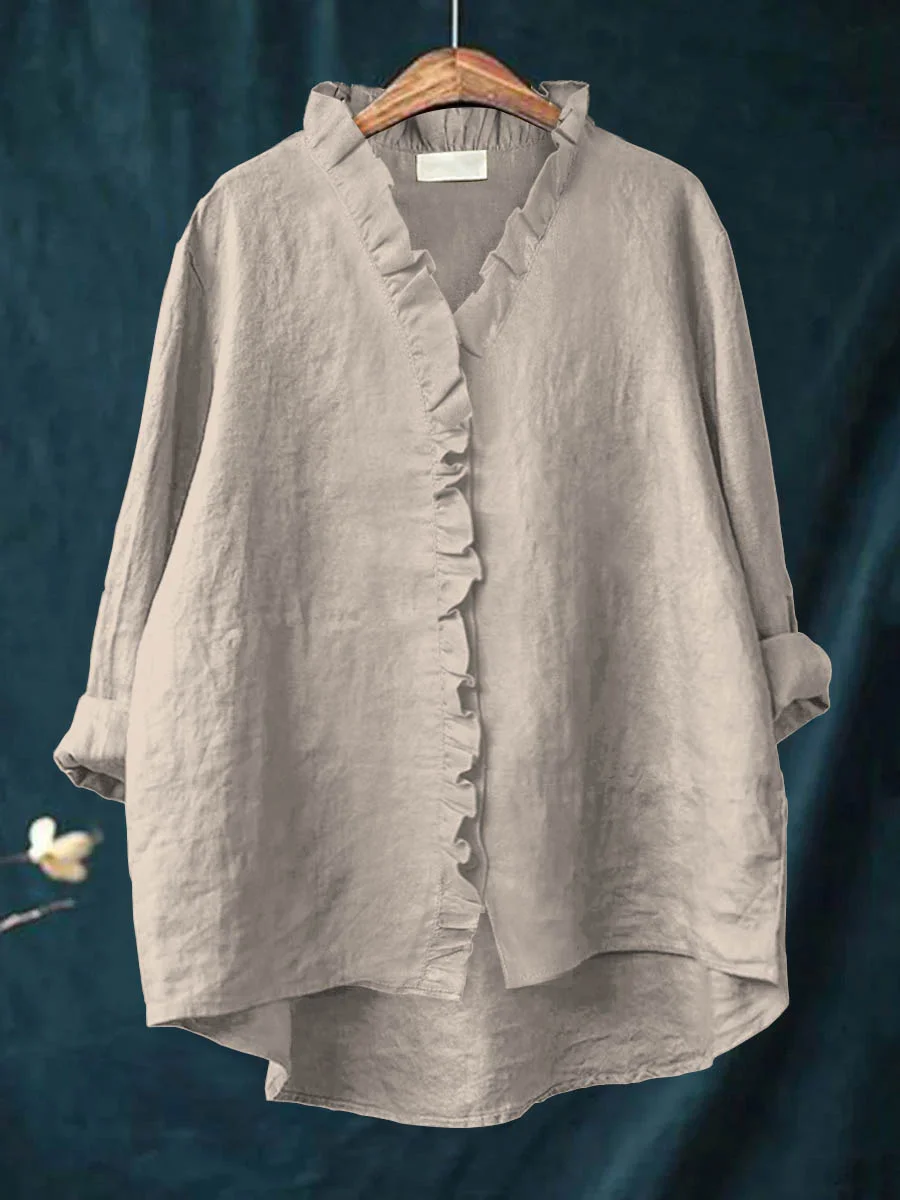 Ruffle Blouse in Beige – Noor by Maravesse