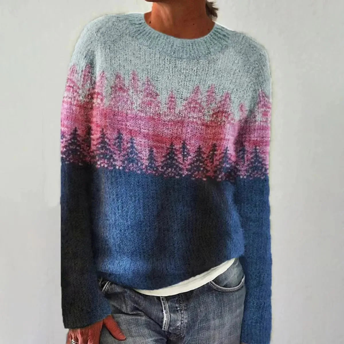 Cable Knit Jumper in Blue/Pink – Seraphina by Maravesse