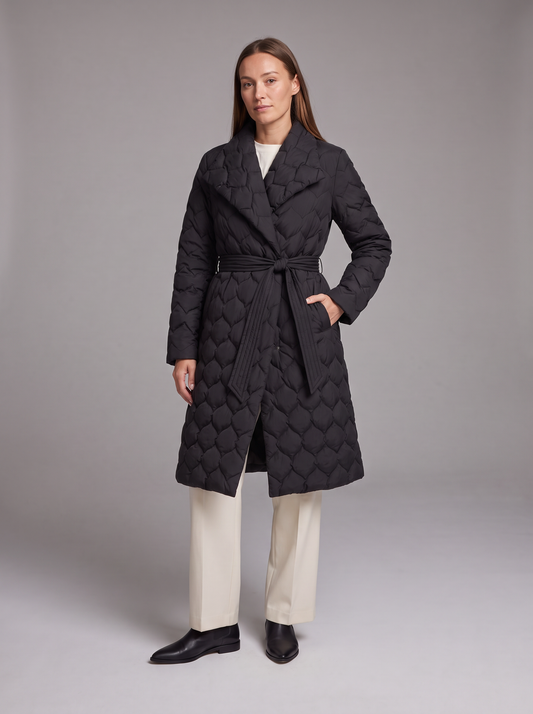 Belted Puffer Jacket in Black – Matilda by Maravesse