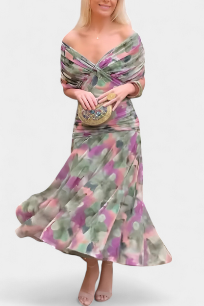 Maxi Dress in Green and Purple – Veronique by Maravesse