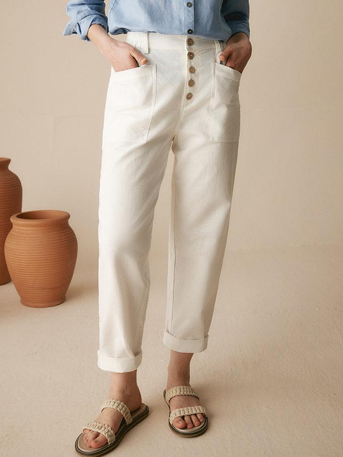 Linen Trousers in Optic White – Seraphina by Maravesse