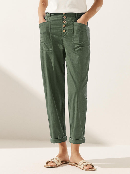 Linen Trousers in Forest Green – Seraphina by Maravesse