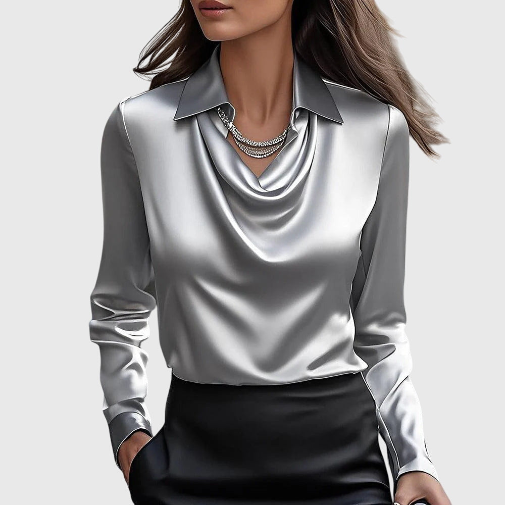 Pleated Pleated Blouse in Silver – Theodora by Maravesse