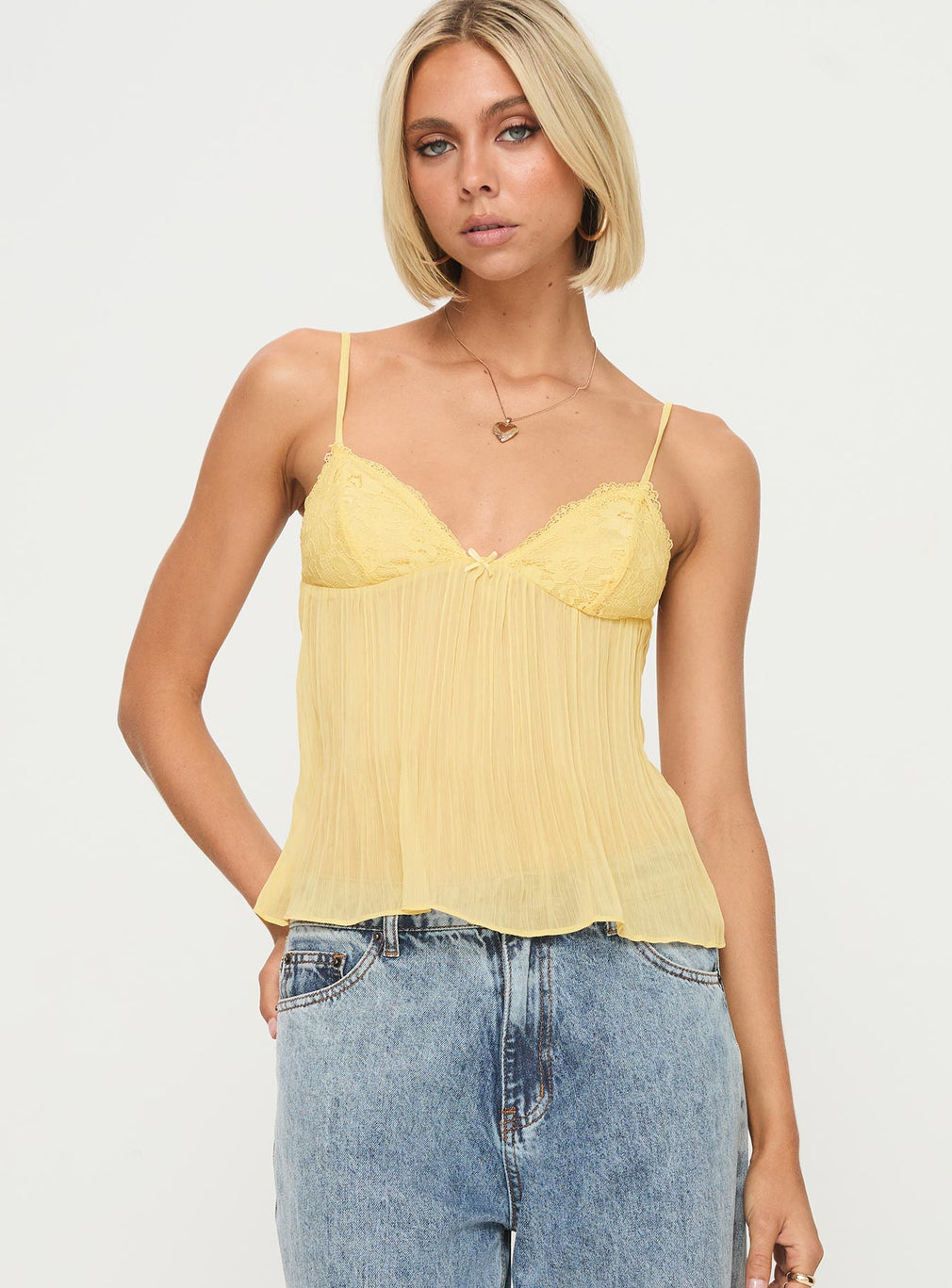 Lace Pleated Top in Yellow – Elodie by Maravesse