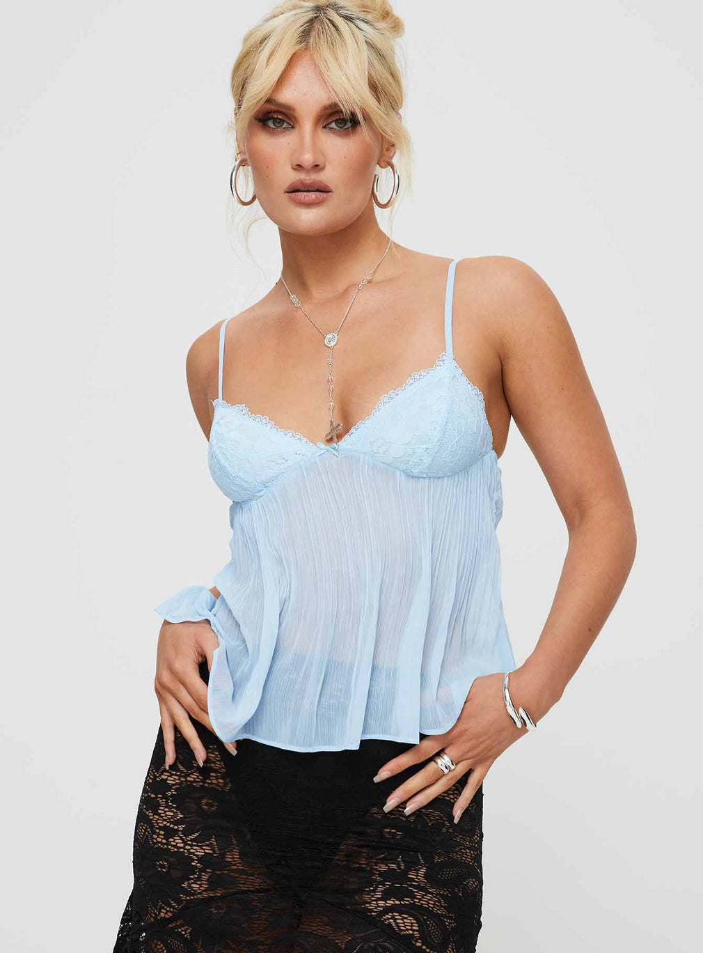 Lace Pleated Top in Blue – Elodie by Maravesse