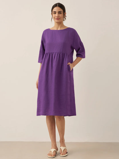 Linen Midi Dress in Dark Purple – Marguerite by Maravesse