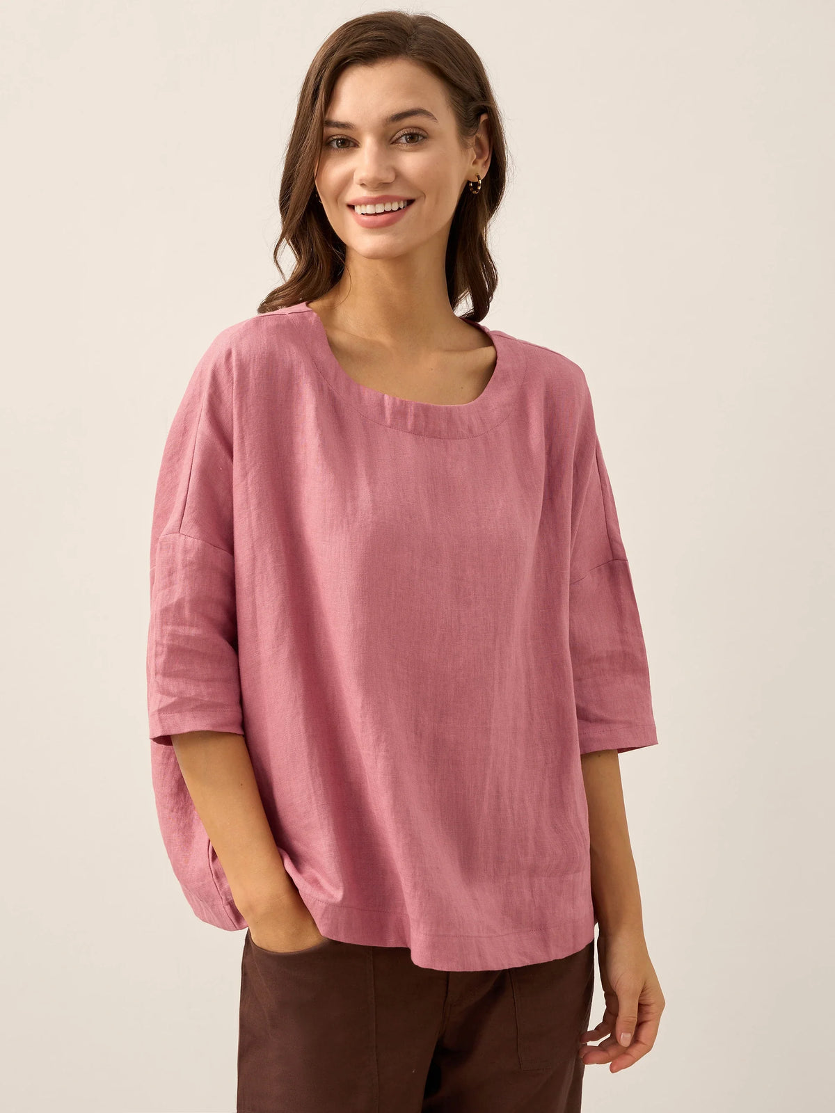 Linen Blouse in Coral Pink – Amara by Maravesse