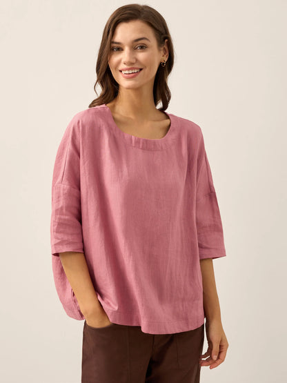 Linen Blouse in Coral Pink – Amara by Maravesse