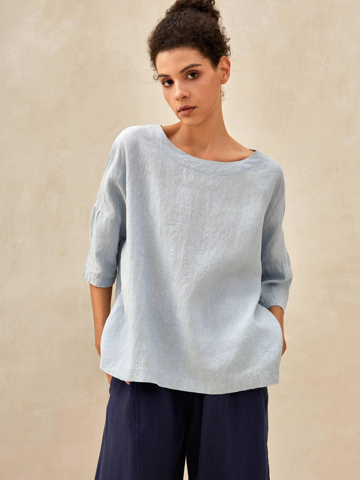 Linen Blouse in Ice Blue – Amara by Maravesse