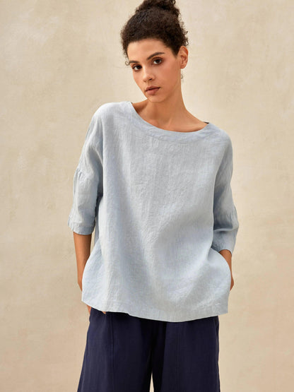 Linen Blouse in Ice Blue – Amara by Maravesse