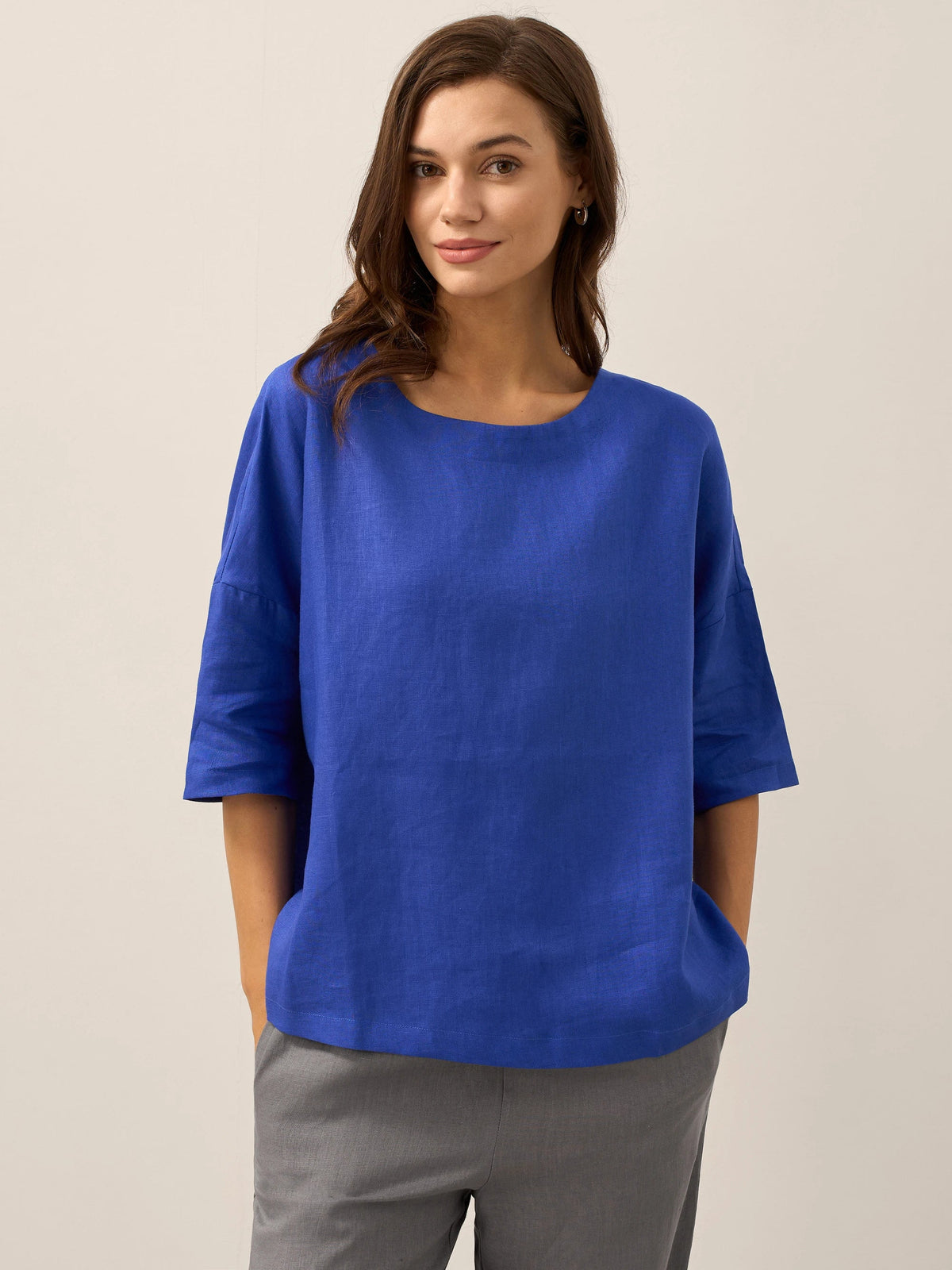 Linen Blouse in Royal Blue – Amara by Maravesse