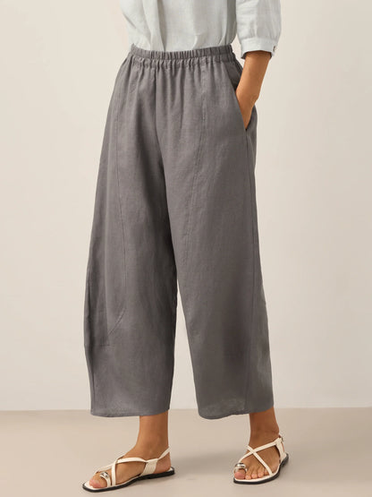Linen Trousers in Neutral Grey – Isolde by Maravesse