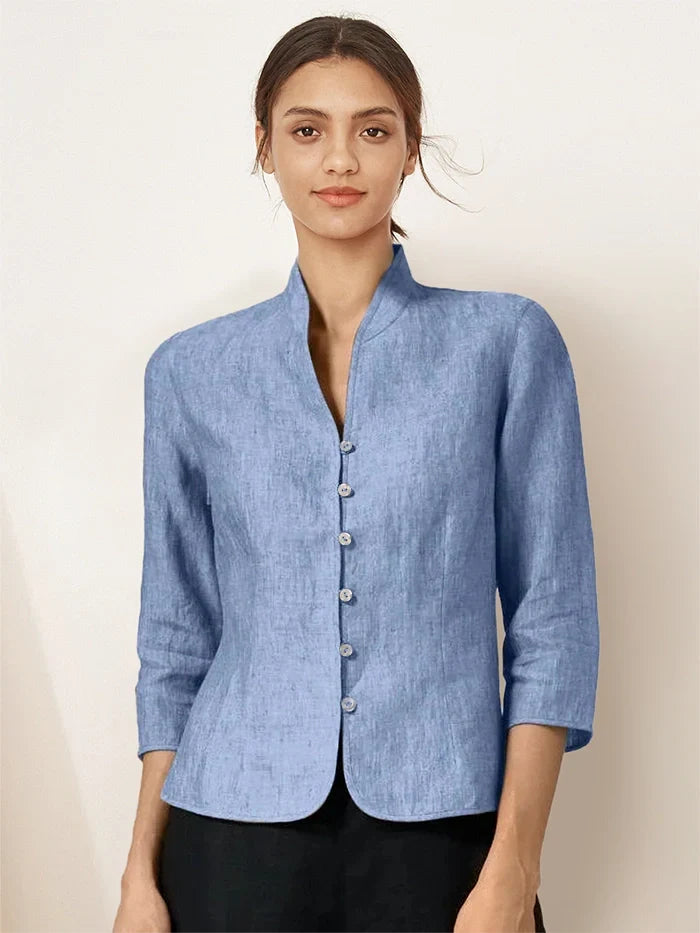 Linen Fitted Jacket in Powder Blue – Elodie by Maravesse
