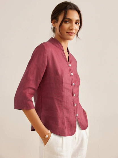 Linen Fitted Jacket in Ancora Red – Elodie by Maravesse