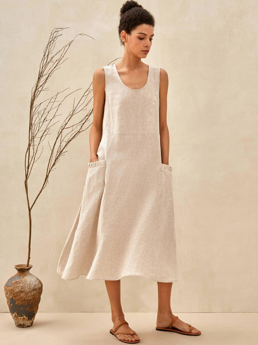 Linen Maxi Dress in Natural Melange – Alix by Maravesse