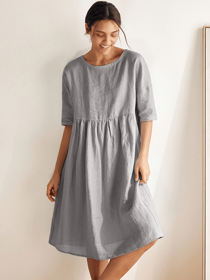 Linen Midi Dress in Neutral Grey – Marguerite by Maravesse