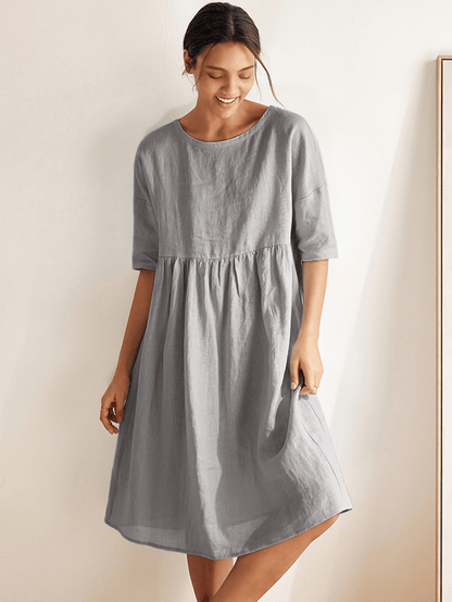 Linen Midi Dress in Neutral Grey – Marguerite by Maravesse