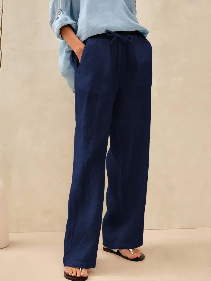 Linen Trousers in Navy Blue – Noor by Maravesse