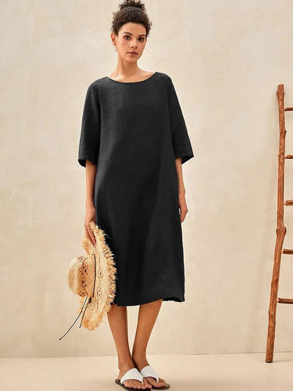 Linen Midi Dress in Charcoal Black – Noor by Maravesse