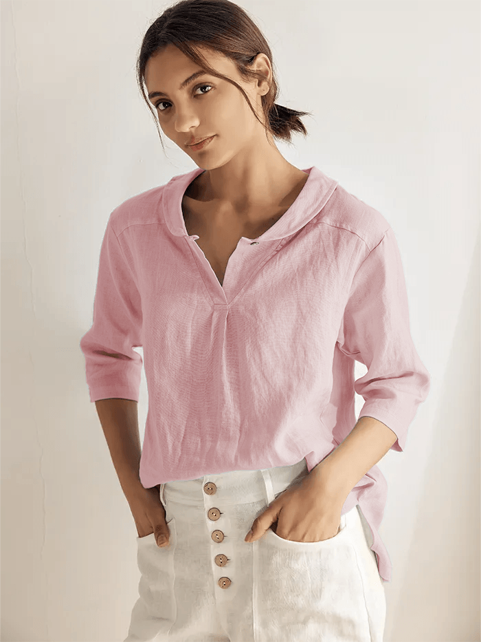 Linen Blouse in Pastel Pink – Lavinia by Maravesse
