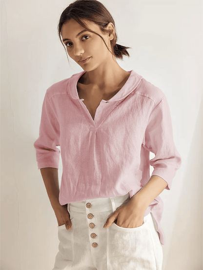 Linen Blouse in Pastel Pink – Lavinia by Maravesse