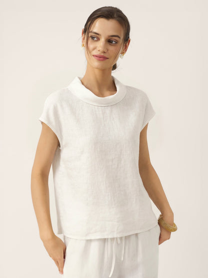 Linen Blouse in Optic White – Harriet by Maravesse
