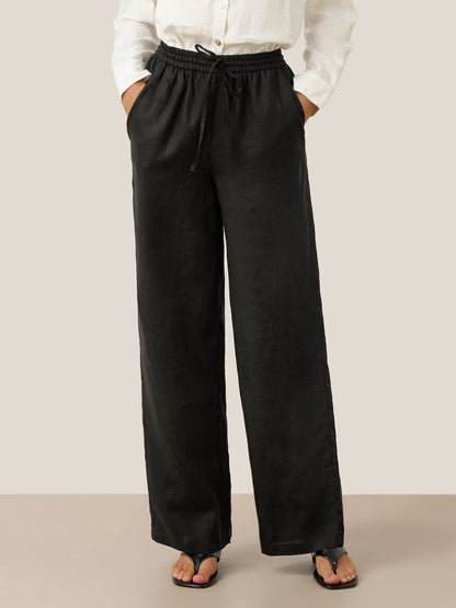 Linen Trousers in Charcoal Black – Noor by Maravesse