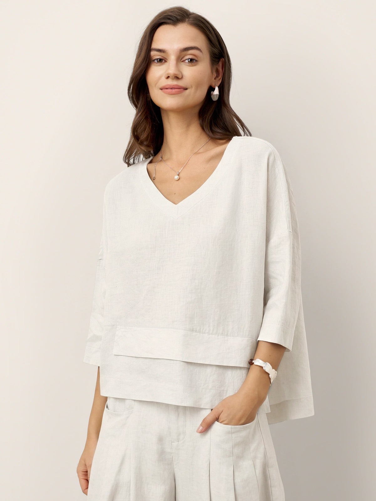 Pleated Linen Blouse in Optic White – Celine by Maravesse