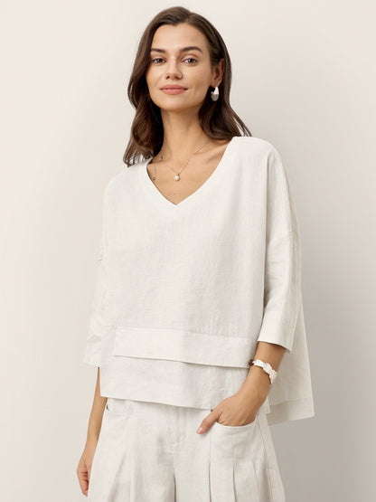 Pleated Linen Blouse in Optic White – Celine by Maravesse